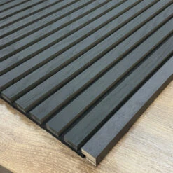 WOODFLEX Edging For Wall Panel 2700mm - Black(Woodflex Flexible Acoustic Wood Slat Wall Panel Oak Veneer On Grey 2700mm X 560mm Copy) -Modern Furniture Black Edging Lifestyle 2 1000