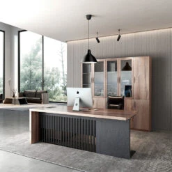 AFTAN BLACK HAWK Limited Edition - Executive Desk Pedestal & Right Mobile Return 180cm - Warm Oak &Black(Aftan Executive Desk With Pedestal Right Mobile Return 180cm Warm Oak Black) -Modern Furniture BlackhawkLifestyleLeft 1000