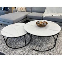 BRANDI Nest Of 2 Tables 75/90cm - White Ceramic Marble(Brandi Nest Of 2 Tables 75 90cm White Black) -Modern Furniture BrandiMarble4 800