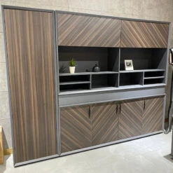 ARMANDO Display Unit 2.6M - Hazelnut & Grey(Armando Display Unit 2 4m Hazelnut Grey) -Modern Furniture Cabinets4 800
