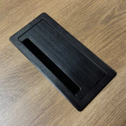 MADEIRA Executive Desk 220cm Left Return - Hazelnut & Black Concrete(Madeira Executive Desk 220cm Left Return Hazelnut Black) -Modern Furniture Cable Cover Closed 1000 1