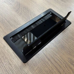 MADEIRA Executive Desk 220cm Left Return - Hazelnut & Black Concrete(Madeira Executive Desk 220cm Left Return Hazelnut Black) -Modern Furniture Cable Cover Open 1000 1