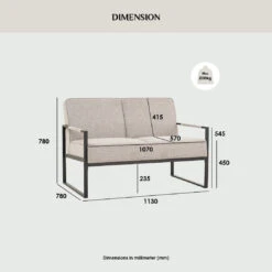 CALIBRA 2 Seater Sofa - Black & Grey(Calibra 2 Seater Lounge Chair Grey) -Modern Furniture Calibra 2Seater 12