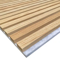 WOODFLEX Flexible Acoustic Wood Slat Panel - 3 Sided Oak Veneer On Light Grey - 2700mm X 600mm(Woodflex Flexible Acoustic Wood Slat Wall Panel 270cm Oak Veneer On Light Grey) -Modern Furniture CloseupOakGrey2 1000