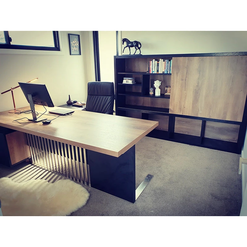 DAXTON Executive Desk With Right Return 2.4M - Warm Oak & Black(Daxton Executive Desk With Right Return 2 4m Mahogany Black) 13 DAXTON Executive Desk With Right Return 2.4M - Warm Oak & Black(Daxton Executive Desk With Right Return 2 4m Mahogany Black) - Image 11