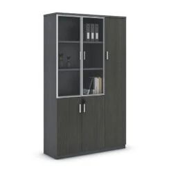 MATEES 3 Doors Display Cabinet 120CM - Grey/ Brown(Matees 3 Doors Display Cabinet 1 2m Grey Brown)