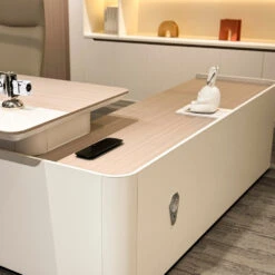 LUSH Executive Desk Left Return 200cm - White & Taupe(Lush Executive Desk 200cm Grey) -Modern Furniture DF DDE D0120 LCloseup1 DeskLeftRet200CM 1000