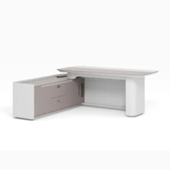 LUSH Executive Desk Left Return 200cm - White & Taupe(Lush Executive Desk 200cm Grey) -Modern Furniture DF DDE D0120 L backview 1000