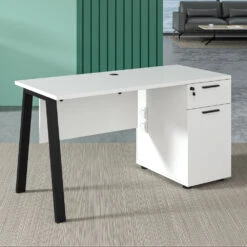 ASPEN Single Workstation 160cm - White & Black(Aspen Single Workstation 160cm White Black) 13 ASPEN Single Workstation 160cm - White & Black(Aspen Single Workstation 160cm White Black) -Modern Furniture DF DG05 D0116B Desk 160cm angle view 05 1000
