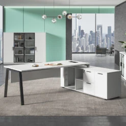 ASPEN Executive Desk Reversible 220-240cm - White & Black(Aspen Executive Desk 220cm White Black) -Modern Furniture DF DG05 D0324B Desk 220cm Back View 02 1000 LEFT