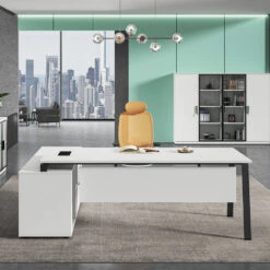 ASPEN Executive Desk Reversible 220-240cm - White & Black(Aspen Executive Desk 220cm White Black) -Modern Furniture DF DG05 D0324B Desk 220cm Front View 01 1000