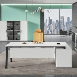 ASPEN Executive Desk Reversible 220-240cm - White & Black(Aspen Executive Desk 220cm White Black) -Modern Furniture DF DG05 D0324B Desk 220cm Front View 01 1000 LEFT