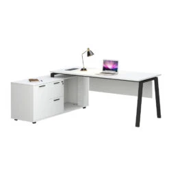 ASPEN Executive Desk Reversible 220-240cm - White & Black(Aspen Executive Desk 220cm White Black) -Modern Furniture DF DG05 D0324B Back View 1000 LEFT