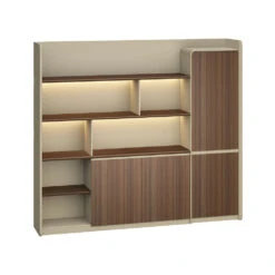 ANDERS Display Wall Unit 240cm - Hazelnut & Beige(Anders Display Unit 240cm Hazelnut Gold Beige Copy)