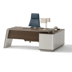 ANDERS Executive Desk Reversible Return 2.0M - Hazelnut & Beige(Anders Executive Desk Reversible Return 2 0m Australian Gold Oak Beige) -Modern Furniture DF YHD0320Left 800