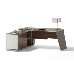 ANDERS Executive Desk Reversible Return 2.0M - Hazelnut & Beige(Anders Executive Desk Reversible Return 2 0m Australian Gold Oak Beige) -Modern Furniture DF YHD0320backviewLeft 800