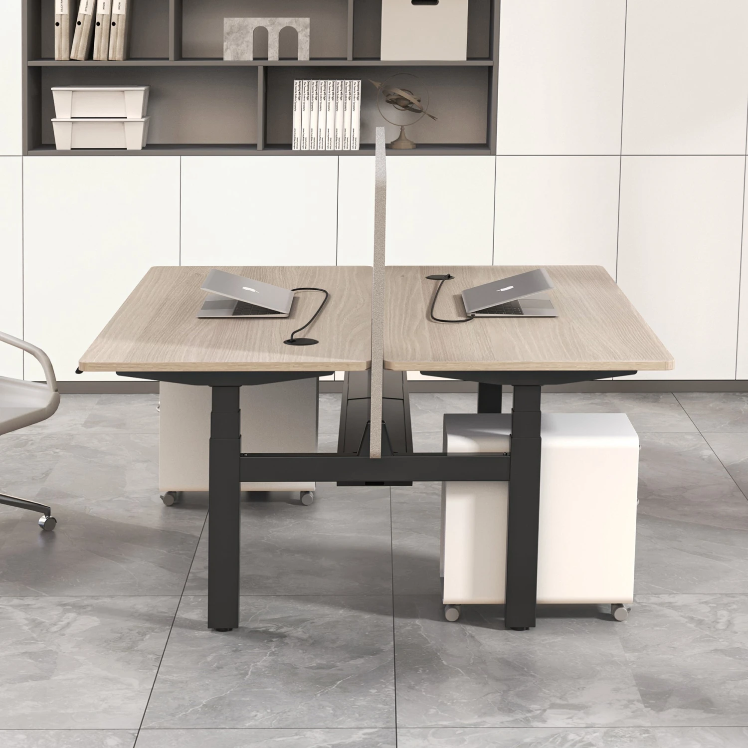 MARLO 2 People Workstation Dual Lift 1.6M - Oak & Black(Marlo Workstation Dual Lift 1 6m Black Oak) 4 MARLO 2 People Workstation Dual Lift 1.6M - Oak & Black(Marlo Workstation Dual Lift 1 6m Black Oak) - Image 2