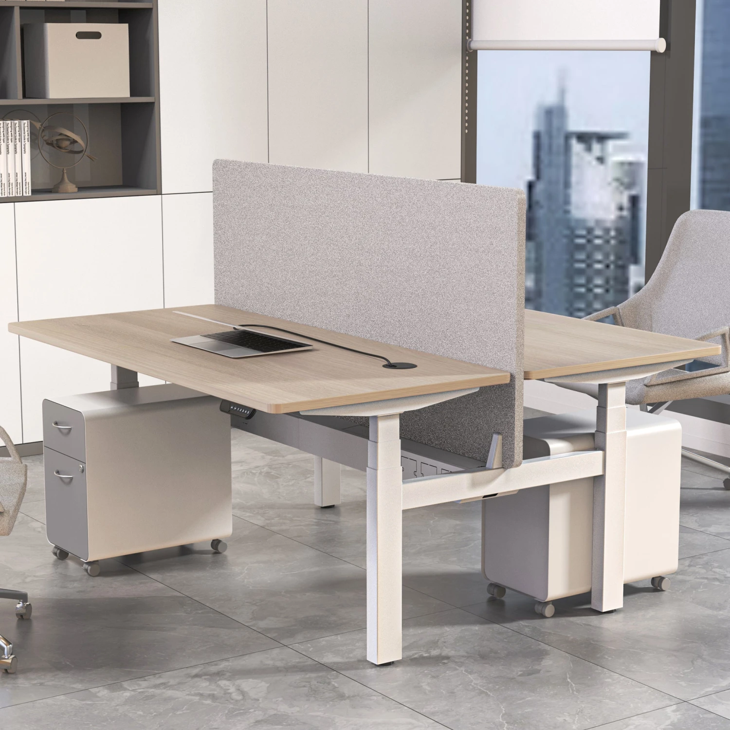 MARLO 2 People Workstation Dual Lift 1.6M - Oak & White(Marlo Workstation Dual Lift 1 6m White Oak) 4 MARLO 2 People Workstation Dual Lift 1.6M - Oak & White(Marlo Workstation Dual Lift 1 6m White Oak) - Image 2