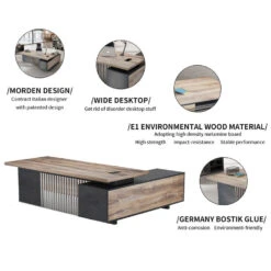 DAXTON Executive Desk With Left Return 2.4M - Warm Oak & Black(Daxton Executive Desk With Left Return 2 4m Mahogany Black) -Modern Furniture DaxtonFeatures 800