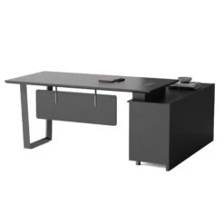 ADRIANO Black Executive Office Desk Reversible 165-180cm - Black Concrete(Adriano Black Executive Office Desk Reversible 165 180cm Black)