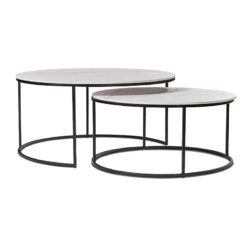 BRANDI Nest Of 2 Tables 75/90cm - White Ceramic Marble(Brandi Nest Of 2 Tables 75 90cm White Black)