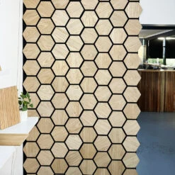 Hexagon WOODFLEX Acoustic Wood Wall Panels - 2700mm X 600mm - Oak Veneer(Hexagon Woodflex Acoustic Wood Wall Tiles Oak Veneer) -Modern Furniture Hexagon 13 1000