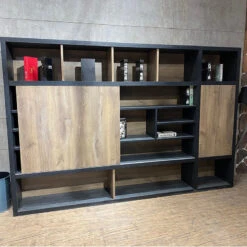 PHOENIX Display Wall Unit 3.0M - Warm Oak & Black(Phoenix Display Unit 3 0m Mahogany Black) -Modern Furniture IMG 1984 800