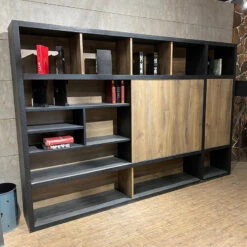 PHOENIX Display Wall Unit 3.0M - Warm Oak & Black(Phoenix Display Unit 3 0m Mahogany Black) -Modern Furniture IMG 1985 800
