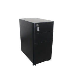 MARLO 3 Drawer Slim Mobile Pedestal Cabinet - Black(Marlo 3 Drawer Slim Mobile Cabinet Black)