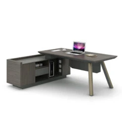 KAISON Executive Desk With Reversible Return 2M - Brown Grey(Kaison Executive Desk With Return 2m Dark Oak) -Modern Furniture KAISONExecutiveDesk DF BOS D3020 aleft800