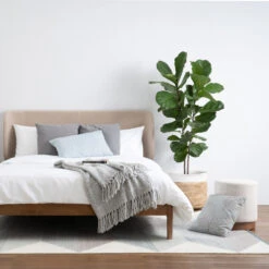 AURA Ottoman 37.5cm - Beige & Walnut(Aura Ottoman 37 5cm Beige Walnut) -Modern Furniture Kaiji Aura Harper 1000