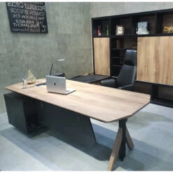 EASTON Sit Stand Electric Lift Executive Desk With Right Return 2.2M - Warm Oak & Black(Easton 2 0 Sit Stand Electric Lift Executive Office Desk With Right Return 2 2m) -Modern Furniture Lifting 800Right