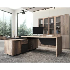 BALDER Executive Desk With Left Return 1.8-2.0M - Warm Oak & Black(Balder Executive Desk With Left Return 1 8 2 0m Mahogany Black) -Modern Furniture M2505LEFTBACK 1.8M 2M 800