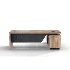 BALDER Executive Desk With Left Return 1.8-2.0M - Warm Oak & Black(Balder Executive Desk With Left Return 1 8 2 0m Mahogany Black) -Modern Furniture M2505Left