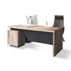 BALDER Executive Desk With Right Return 1.8-2.0M - Warm Oak & Black(Balder Executive Desk With Right Return 1 8 2 0m Mahogany Black) -Modern Furniture M2505RIGHT 1.8M 2M 1 800