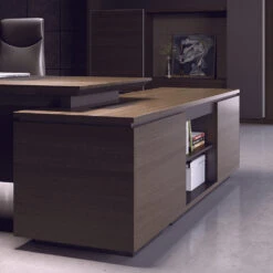 Carter Executive Office Desk With Left Return 2.2M - Coffee & Charcoal(Carter Executive Office Desk Left Return 220cm Coffee Charcoal 1) -Modern Furniture MF 22MKD164 1Leftretunr1000flipped