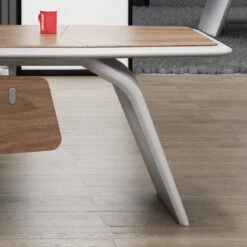 HUGO Executive Office Desk + Left Return - 240cm - Walnut + Ivory(Hugo Executive Office Desk Left Return 240cm Walnut Ivorie) -Modern Furniture MF 44MHR007 008CloseupLeg 800