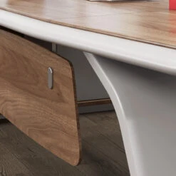 HUGO Executive Office Desk + Left Return - 240cm - Walnut + Ivory(Hugo Executive Office Desk Left Return 240cm Walnut Ivorie) -Modern Furniture MF 44MHR007 008closeup 800