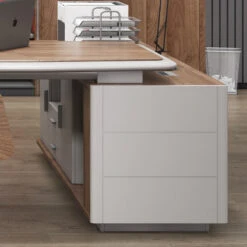 HUGO Executive Office Desk + Left Return - 240cm - Walnut + Ivory(Hugo Executive Office Desk Left Return 240cm Walnut Ivorie) -Modern Furniture MF 44MHR007ClosupReturnLeft 800