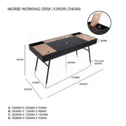 MORSEStudy Desk 140cm -Black & Oak(Morse Study Desk 140cm White Oak) -Modern Furniture MORSEWORKINGDESK 124039 124040 dms 1000