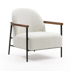 KAZANLounge Chair - Off White, Walnut & Black(Kazan Lounge Chair Cream Walnut Black)