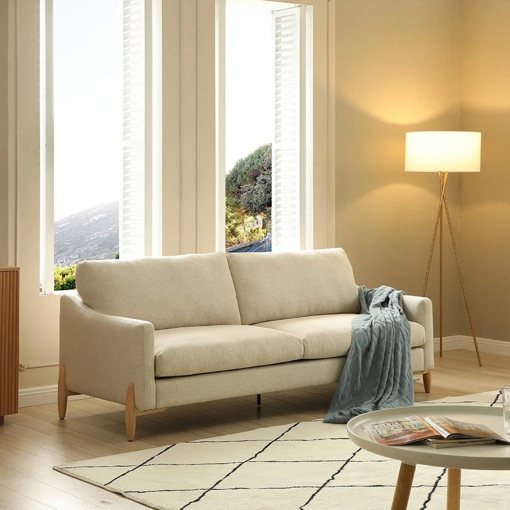 VIENNA3 Seater Sofa - Beige & Oak(Vienna 3 Seater Sofa Cream) 4 VIENNA3 Seater Sofa - Beige & Oak(Vienna 3 Seater Sofa Cream) - Image 2