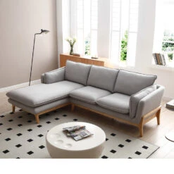 BRONTE 3 Seater Sofa With Left Chaise - Light Grey & Oak(Bronte 3 Seater Sofa With Left Chaise Cream) -Modern Furniture MS SF406 1250 LLifestyle1 1000