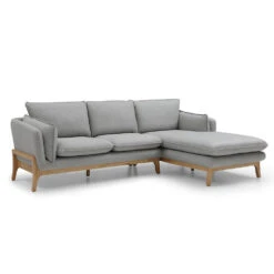 BRONTE 3 Seater Sofa With Right Chaise - Light Grey & Oak(Bronte 3 Seater Sofa With Right Chaise Light Grey)