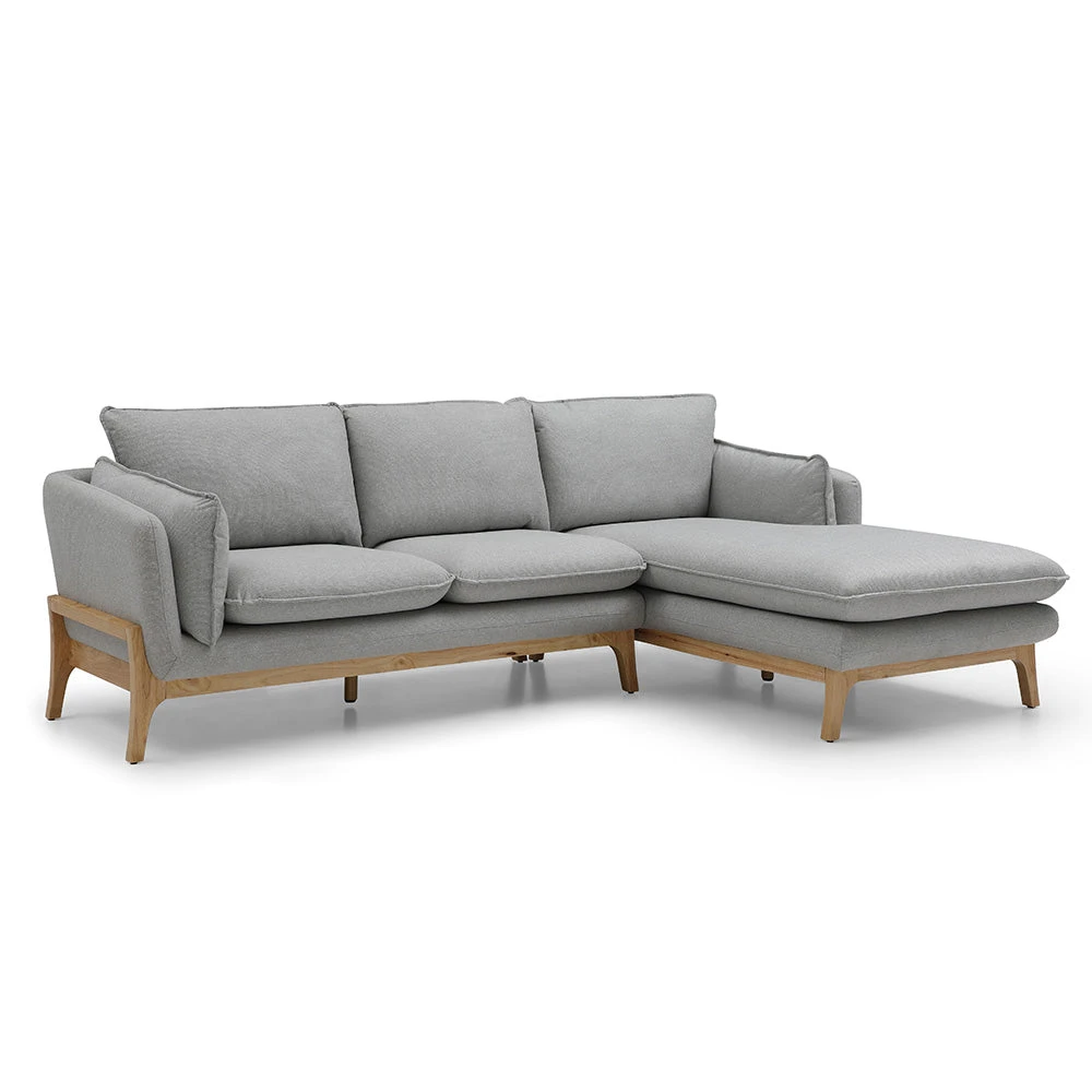 BRONTE 3 Seater Sofa With Right Chaise - Light Grey & Oak(Bronte 3 Seater Sofa With Right Chaise Light Grey) 3 BRONTE 3 Seater Sofa With Right Chaise - Light Grey & Oak(Bronte 3 Seater Sofa With Right Chaise Light Grey)