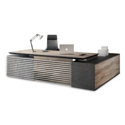 PHOENIX 2.0 - Sit Stand Electric Lift Executive Desk With Left Return 2.8m - Warm Oak & Black(Copy Of Phoenix 2 0 Sit Stand Electric Lift Executive Office Desk With Left Return 2 8m) -Modern Furniture N2801 1Lcopy