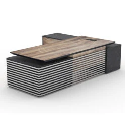 PHOENIX Executive Desk With Left Return 2.8M - Warm Oak & Black(Phoenix Executive Desk With Left Return 2 8m Mahogany Black)