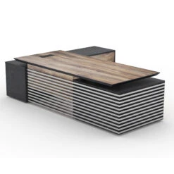 PHOENIX Executive Desk With Right Return 2.8M - Warm Oak & Black(Phoenix Executive Desk With Right Return 2 8m Mahogany Black)