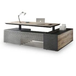 PHOENIX 2.0 - Sit Stand Electric Lift Executive Desk With Left Return 2.8m - Warm Oak & Black(Copy Of Phoenix 2 0 Sit Stand Electric Lift Executive Office Desk With Left Return 2 8m)