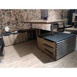 PHOENIX 2.0 - Sit Stand Electric Lift Executive Desk With Left Return 2.8m - Warm Oak & Black(Copy Of Phoenix 2 0 Sit Stand Electric Lift Executive Office Desk With Left Return 2 8m) -Modern Furniture N2801 Leftcopy